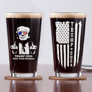 GeckoCustom President Donald Trump 2024 Middle Finger Print Beer Glass HO82 890846 16oz / 2 sides