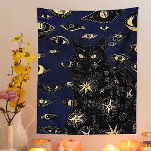 GeckoCustom Printed Witchcraft Cat Tapestry For The Wall