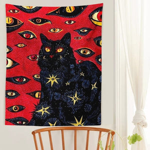 GeckoCustom Printed Witchcraft Cat Tapestry For The Wall