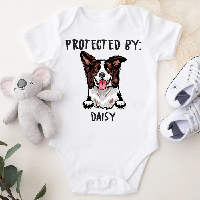 GeckoCustom Protected By These Dog Clipart Baby Shirt Personalized Gift K228 889665