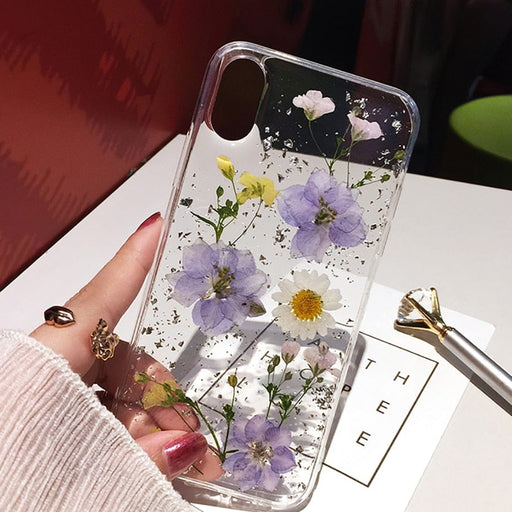 GeckoCustom Qianliyao Dried Flower Silver foil Phone Cases For iPhone 15 14 13 12 11 Pro Max XS Max XR X 6s 7 8 Plus SE Soft Silicone Cover
