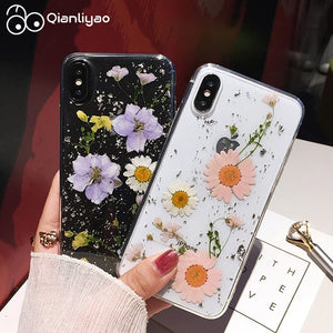 GeckoCustom Qianliyao Dried Flower Silver foil Phone Cases For iPhone 15 14 13 12 11 Pro Max XS Max XR X 6s 7 8 Plus SE Soft Silicone Cover