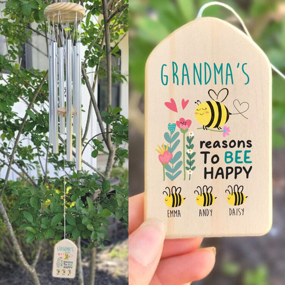 GeckoCustom Reason To Be Happy Family Wind Chimes Personalized Gifts K228 889895 Natural - Black Text