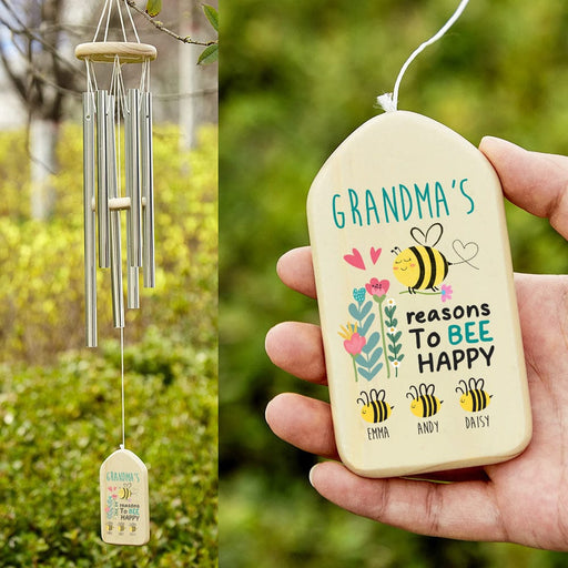 GeckoCustom Reason To Be Happy Family Wind Chimes Personalized Gifts K228 889895 Natural - Black Text