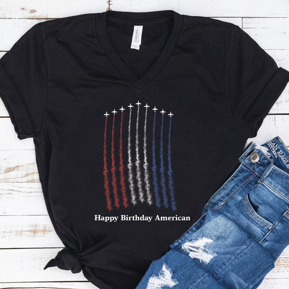 GeckoCustom Red White Blue Air Force Flyover Personalized Custom 4 Th Of July Shirt H363