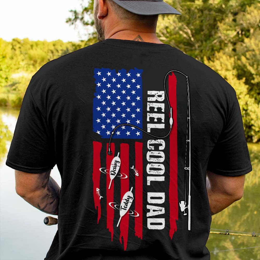 dad baseball fishing pole Reel Cool Dad America Flag Back Fishing Shirt N304 888272