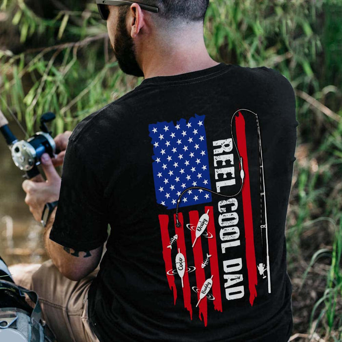 Reel Cool Dad America Flag Back Fishing Shirt N304 888272 — GeckoCustom