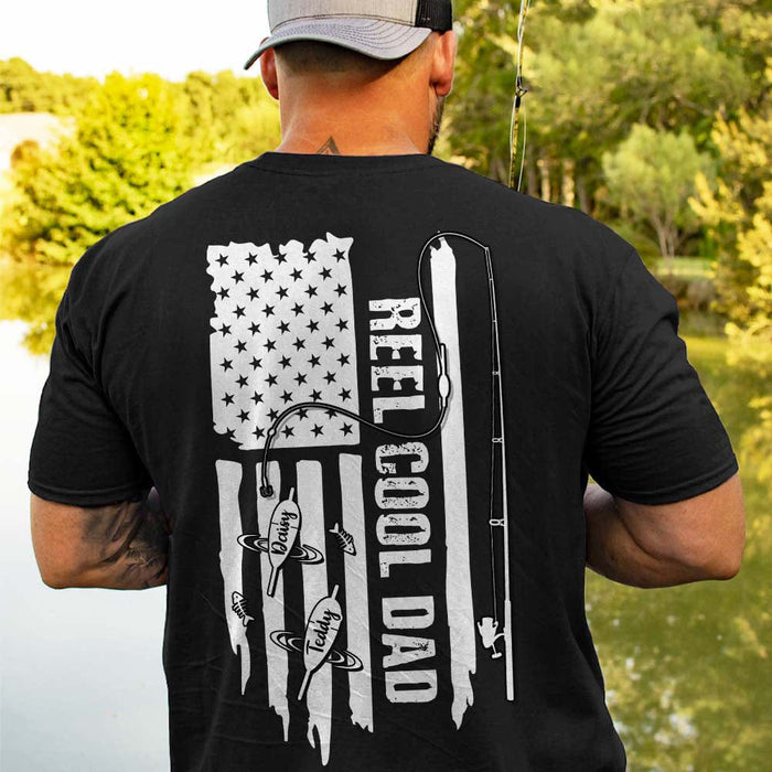 GeckoCustom Reel Cool Dad America Flag Back Fishing Shirt N304 888272