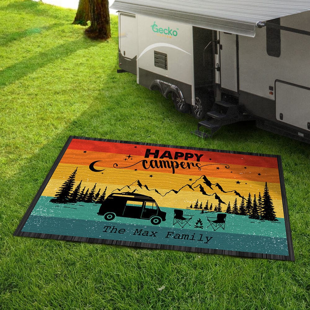 GeckoCustom Retro Sunset Welcome To Our Campsite Camping Patio Mat T286 888591 2.5'x4.6' (30x55 inch)