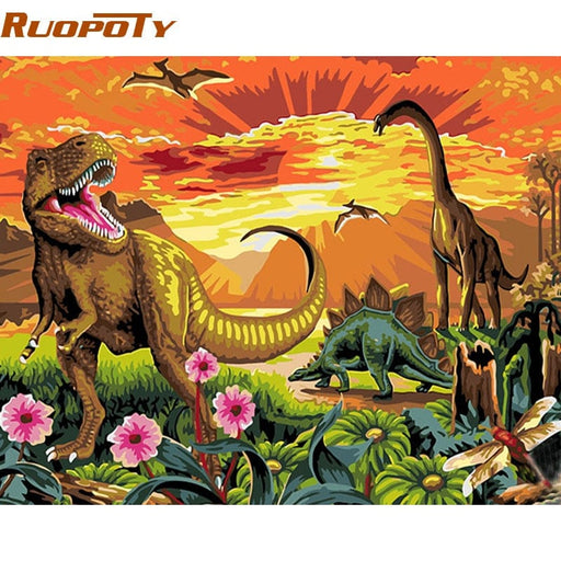 GeckoCustom RUOPOTY diy frame Acrylic Picture DIY Painting By Numbers Dinosaur Animals Modern Wall Art Picture Handpainted Oil Painting 40x50cm no frame