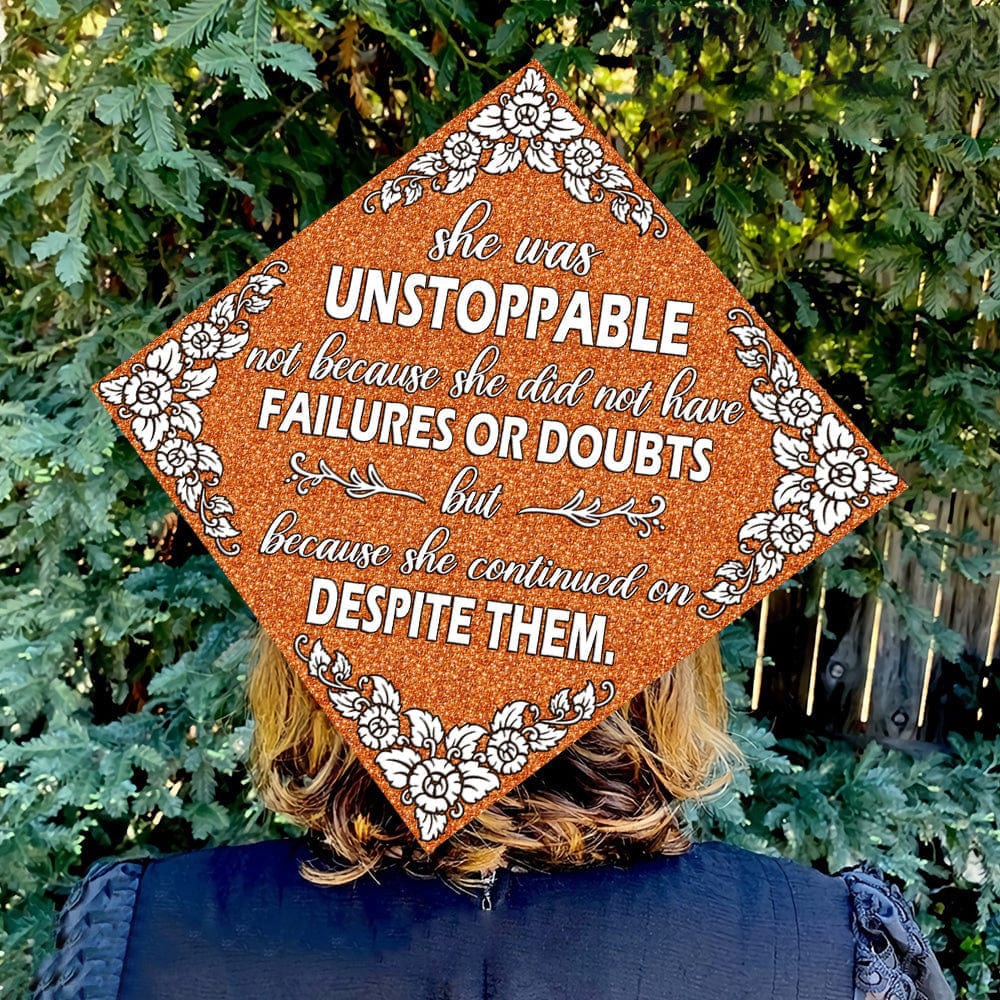 GeckoCustom She Was Unstoppable Graduation Cap Topper, HN590 9.5"x9.5"