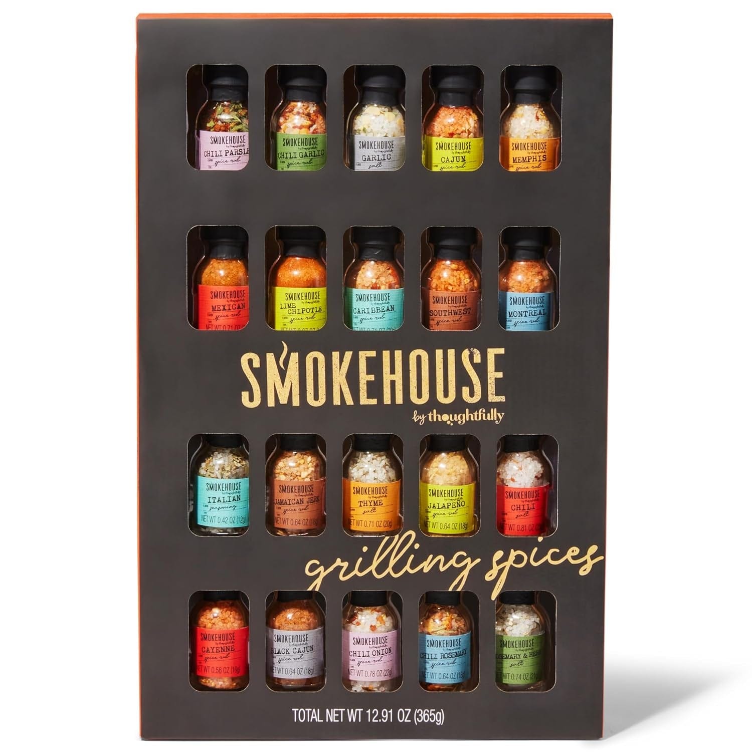 GeckoCustom Smokehouse by  Ultimate Grilling Spice Set, Grill Seasoning Gift Set Flavors Include Chili Garlic, Rosemary and Herb, Lime Chipotle, Cajun Seasoning and More, Pack of 20