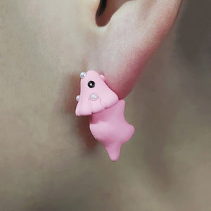 GeckoCustom Soft clay cute animal bite earrings studs - Fun Gift Idea Pink Triceratops