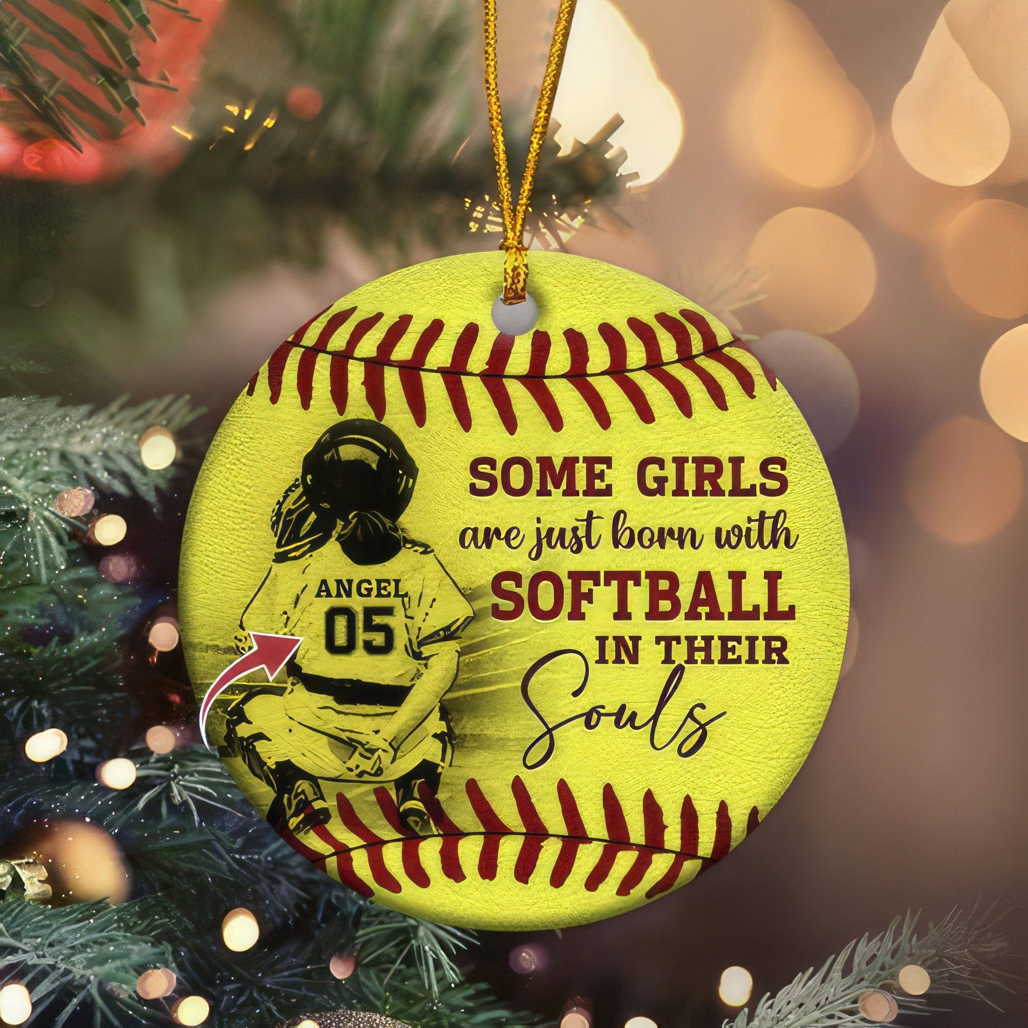 GeckoCustom Some Girls Are Just Born With Softball Ornament, Softball In Their Soul HN590