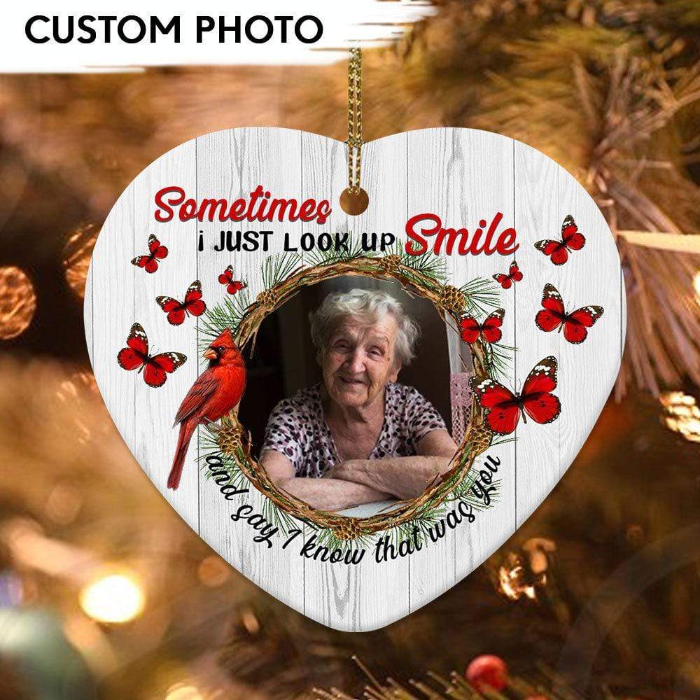 GeckoCustom Sometimes I Just Look Up Smile Family Heart Ornament I Know That Was You Ornament HN590 Pack 1 Heart