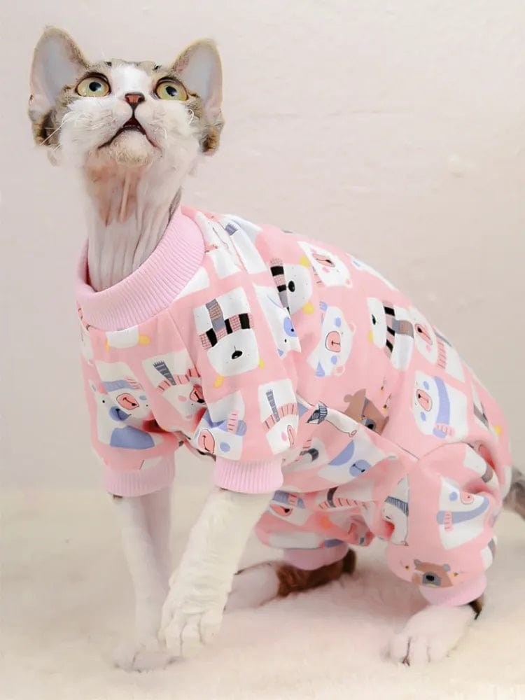 GeckoCustom Sphynx Cat Clothes Cute Cotton Kitten Cat Jumpsuit Warm Cats Overalls Hoodies Costumes For Sphinx Devon Cat ropa para gato Pink / XS