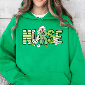 GeckoCustom St. Patrick's Day Nurse Lucky Irish Women Shirt HO82 893404 Pullover Hoodie / irish green / S