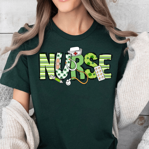 GeckoCustom St. Patrick's Day Nurse Lucky Irish Women Shirt HO82 893404 Basic Tee / Forest Green / S