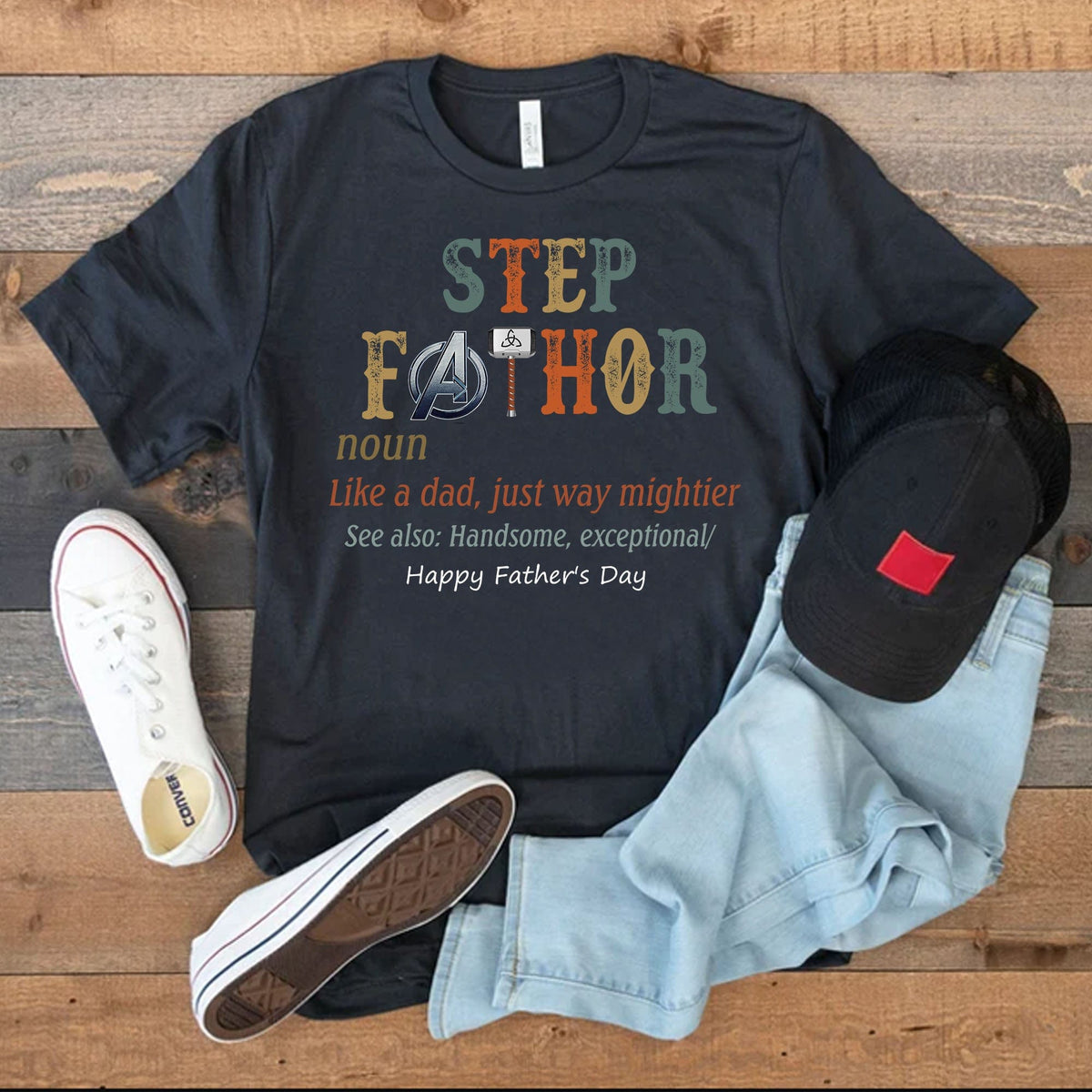 GeckoCustom Step Fathor Personalized Custom Father's Day Shirt H332 Premium Tee (Favorite) / P Black / S