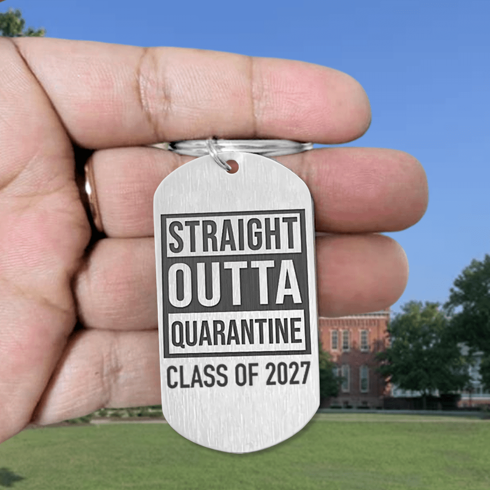 GeckoCustom Straight Outa Quarantine Class Of 2024 Graduation Metal Keychain 890379