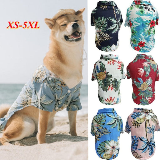 GeckoCustom Summer Dog Clothes Cool Beach Hawaiian Style Dog Cat Shirt Short Sleeve Coconut Tree Printing 2023 New Fashion Gift For Pet