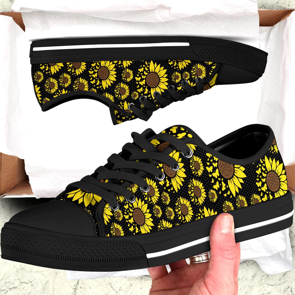 GeckoCustom Sunflower With Butterflies Black Sole Canvas Shoes Personalized Gift T368 889558