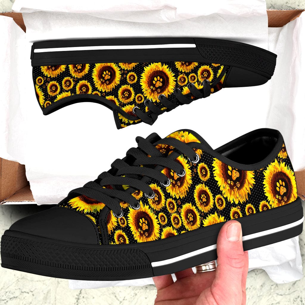 GeckoCustom Sunflower With Dog Paw Black Sole Canvas Shoes Personalized Gift T368 889550