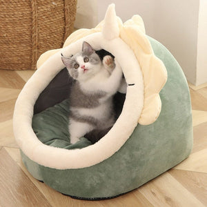 GeckoCustom Sweet Cat Bed Warm Pet Basket Cozy Kitten Lounger Cushion Cat House Tent Very Soft Small Dog Mat Bag For Washable Cave Cats Beds Dinosaur / S (31X30X28cm)