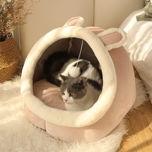 GeckoCustom Sweet Cat Bed Warm Pet Basket Cozy Kitten Lounger Cushion Cat House Tent Very Soft Small Dog Mat Bag For Washable Cave Cats Beds Pink Rabbit / S (31X30X28cm)