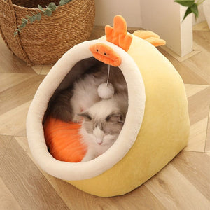 GeckoCustom Sweet Cat Bed Warm Pet Basket Cozy Kitten Lounger Cushion Cat House Tent Very Soft Small Dog Mat Bag For Washable Cave Cats Beds Chick / S (31X30X28cm)