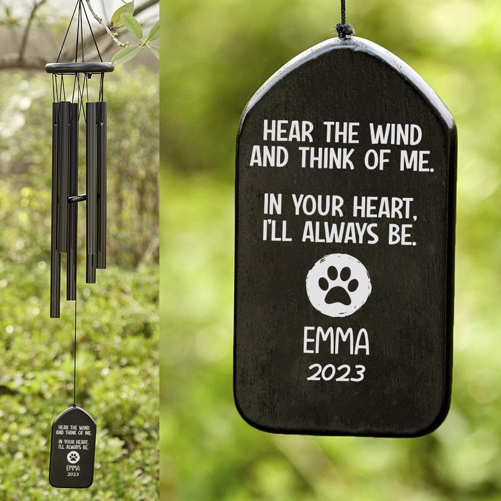GeckoCustom Think Of Me Dog Cat Memorial Wind Chimes Personalized Gifts TA29 889829 Solid Black - White Text