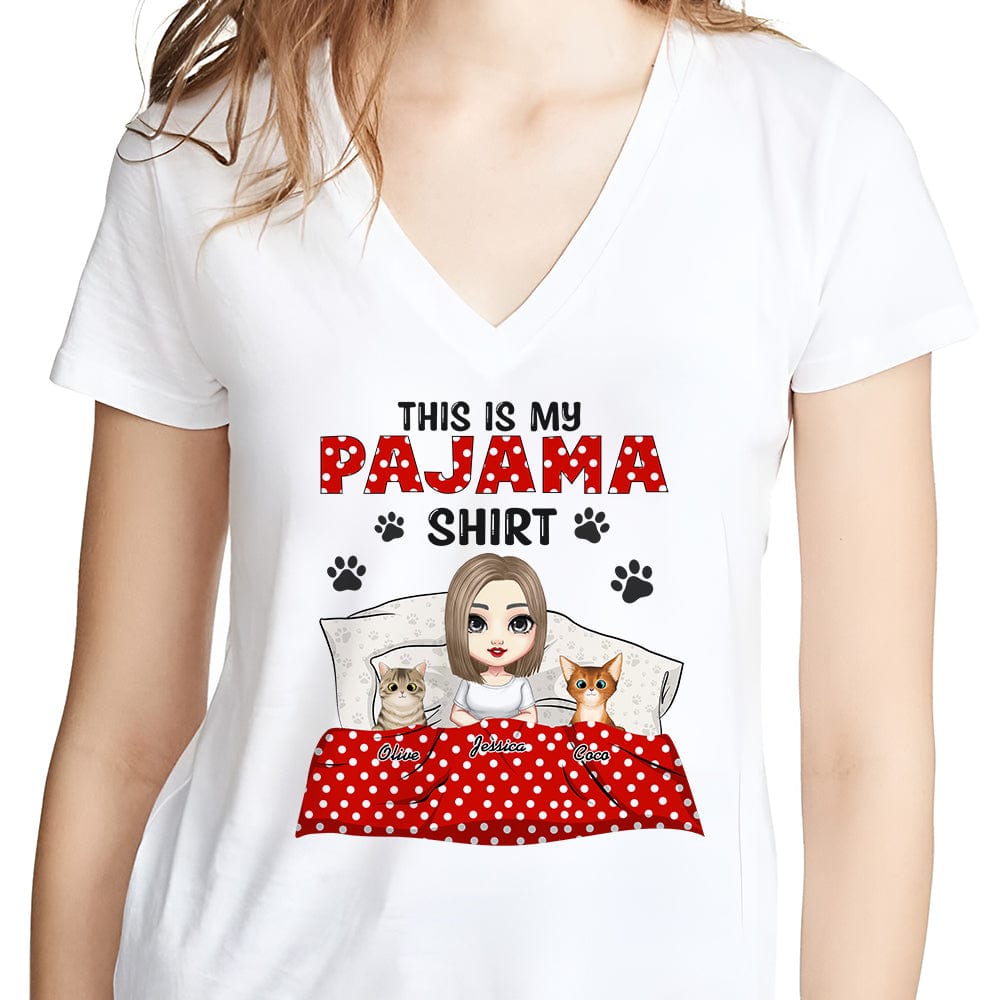 GeckoCustom This Is My Pajamas Cat Shirt Personalized Gift N304 889651 Women V-neck / V White / S