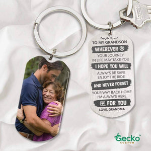 GeckoCustom To My Grandson Wherever Your Journey In Life Family Metal Keychain HN590