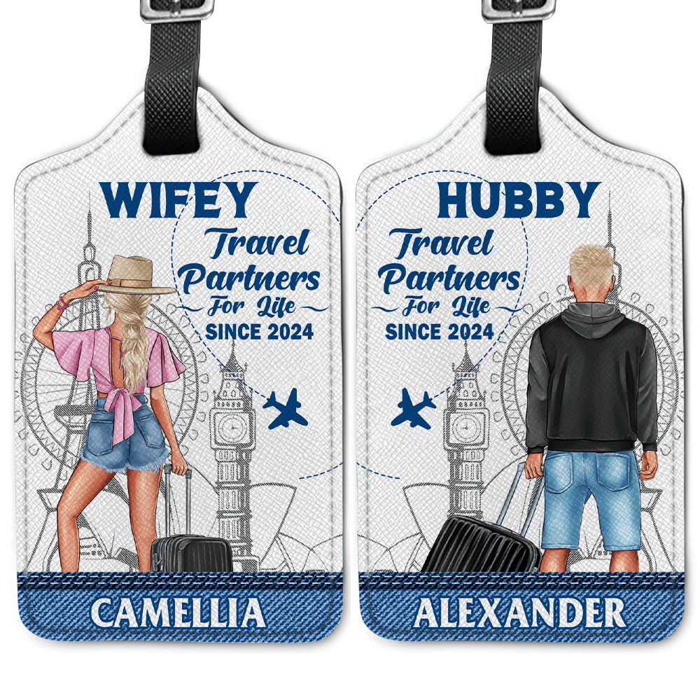GeckoCustom Traveling Couple Hubby & Wifey Travel Partners For Life Luggage Tag Personalized Gift TA29 890266 Medium