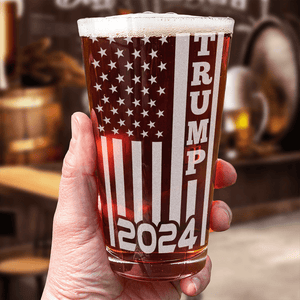 GeckoCustom Trump 2024 Flag Full Laser Engraved Beer Glass N304 HA75 890864 16oz / 1 side