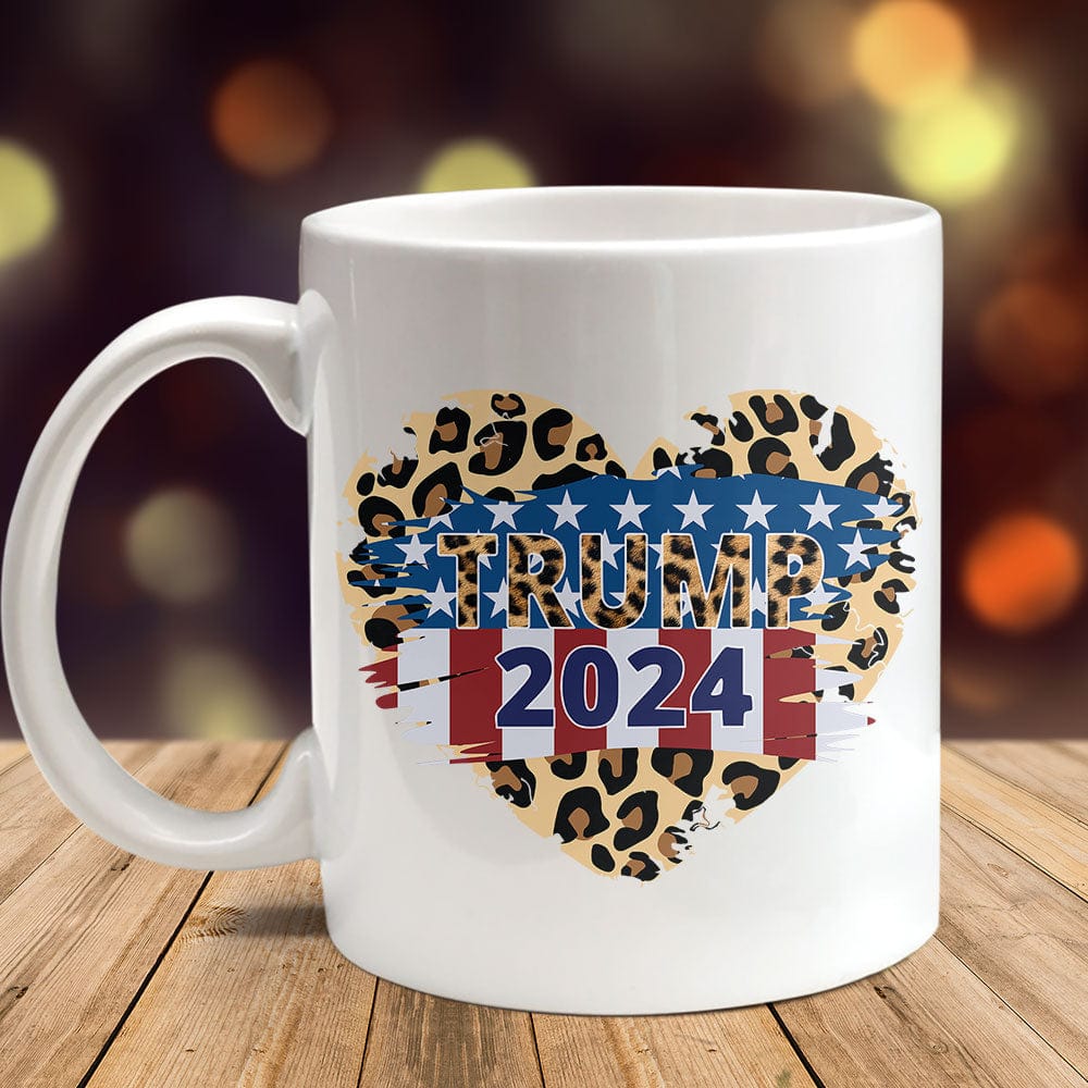 GeckoCustom Trump 2024 With Leopard US Flag In Heart Mug HO82 890792