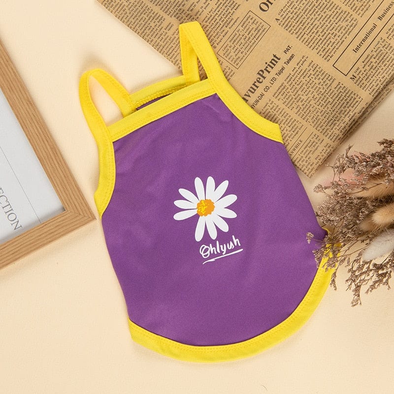 GeckoCustom Ultra Thin Dog Cooling Vest Breathable Mesh Cloth Pet Clothes for Small Dogs Cute Fruit Print Summer Puppy Cat Cheap T-shirt Flower / XS