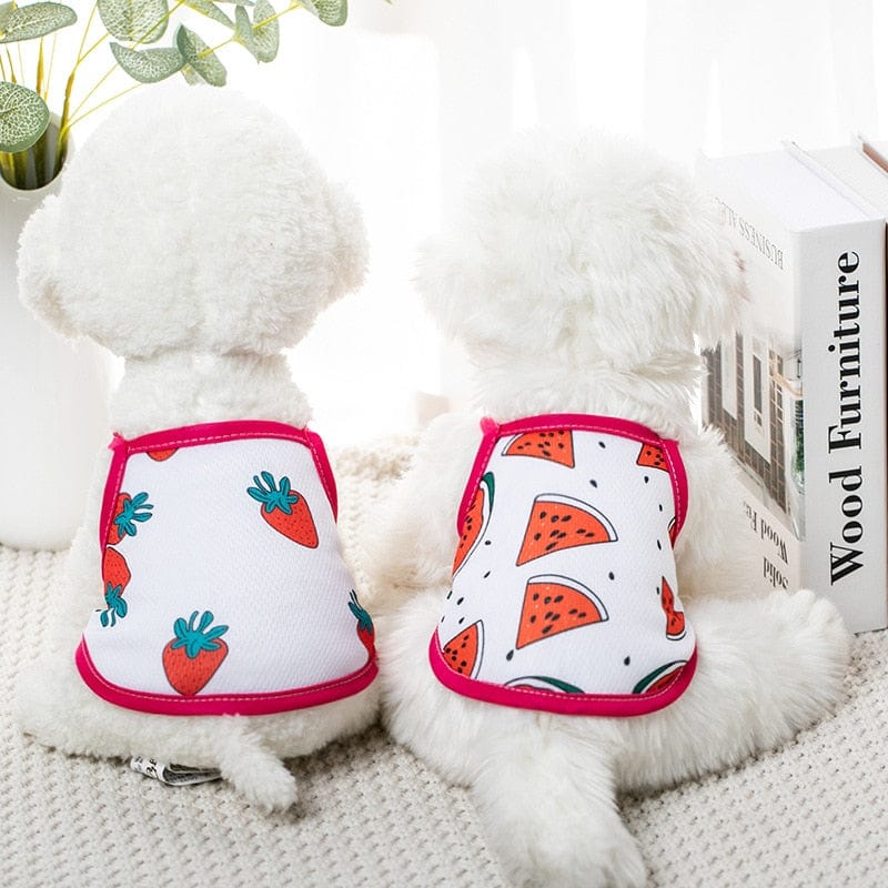GeckoCustom Ultra Thin Dog Cooling Vest Breathable Mesh Cloth Pet Clothes for Small Dogs Cute Fruit Print Summer Puppy Cat Cheap T-shirt
