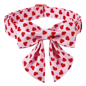 GeckoCustom Unique Style Paws Personlized Pink Valentine Dog Collar with Bow Heart Pet Collar Flower Dog Collar Large Medium Small Dog collar sailor bow / XS
