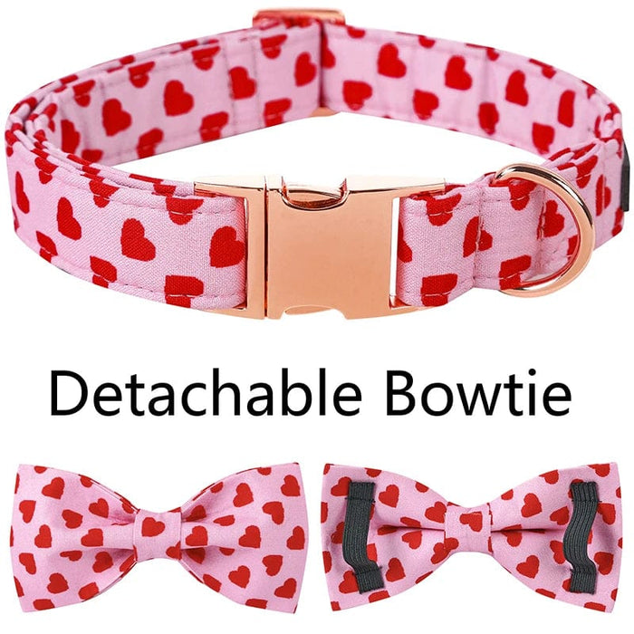 GeckoCustom Unique Style Paws Personlized Pink Valentine Dog Collar with Bow Heart Pet Collar Flower Dog Collar Large Medium Small Dog