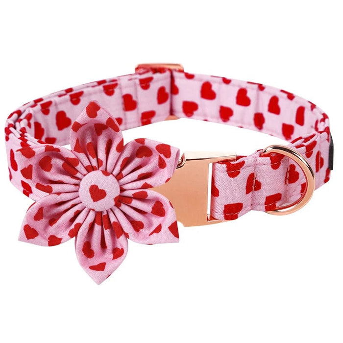 GeckoCustom Unique Style Paws Personlized Pink Valentine Dog Collar with Bow Heart Pet Collar Flower Dog Collar Large Medium Small Dog collar and flower / XS