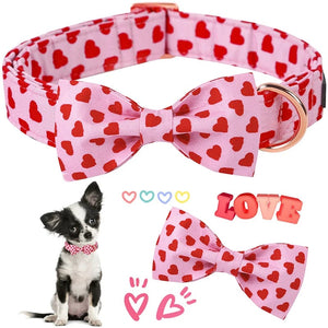 GeckoCustom Unique Style Paws Personlized Pink Valentine Dog Collar with Bow Heart Pet Collar Flower Dog Collar Large Medium Small Dog