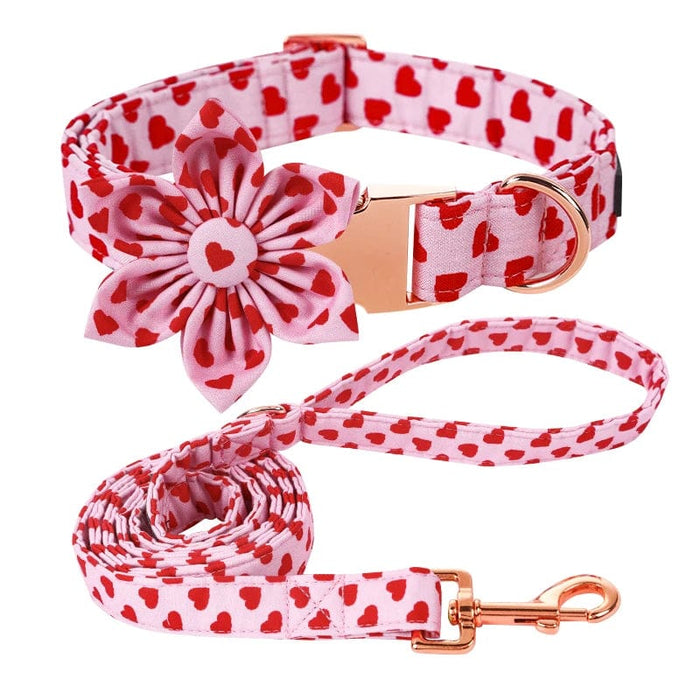 GeckoCustom Unique Style Paws Personlized Pink Valentine Dog Collar with Bow Heart Pet Collar Flower Dog Collar Large Medium Small Dog 3pcs style two / XS