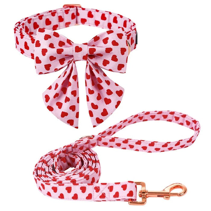 GeckoCustom Unique Style Paws Personlized Pink Valentine Dog Collar with Bow Heart Pet Collar Flower Dog Collar Large Medium Small Dog 3pcs style three / XS
