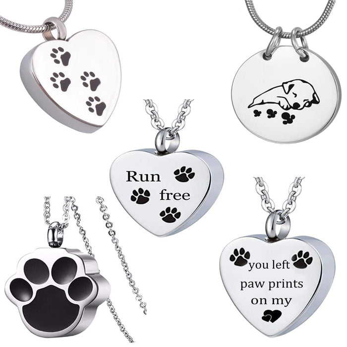 GeckoCustom Unisex Stainless Steel Pet,Dog/Cat Jewelry Paw Print Cremation Jewelry Ashes Holder Pet Memorial Urn Necklace For Memory