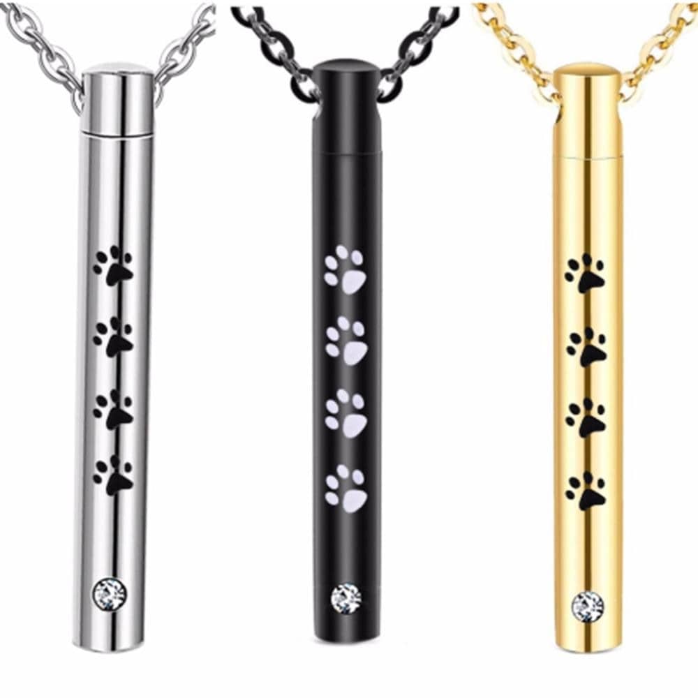 GeckoCustom Unisex Stainless Steel Pet,Dog/Cat Jewelry Paw Print Cremation Jewelry Ashes Holder Pet Memorial Urn Necklace For Memory