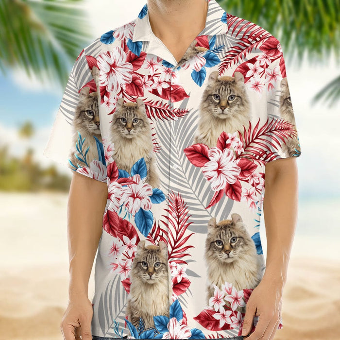 GeckoCustom Upload Cat Photo America Flag Hawaiian Shirt, N304 888389