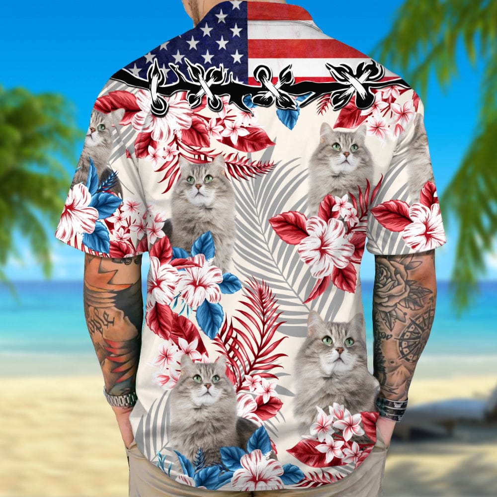 GeckoCustom Upload Cat Photo America Flag Hawaiian Shirt, N304 888389
