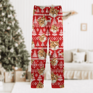 GeckoCustom Upload Cat Photo Christmas Matching Collared Pajamas N304 889870 For Kid / Only Pants / 3XS