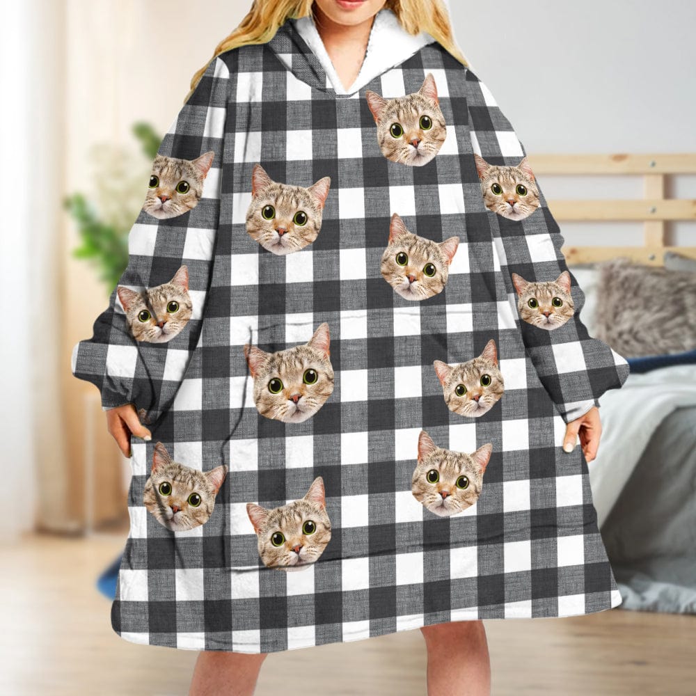 Upload Cat Photo With Pattern Hoodie Blanket N304 889356